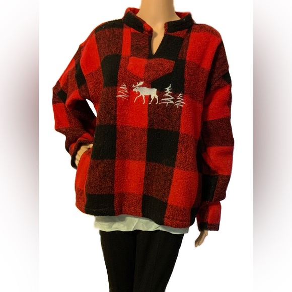 Earth Rags Plaid Moose Sweater - Picture 1 of 6